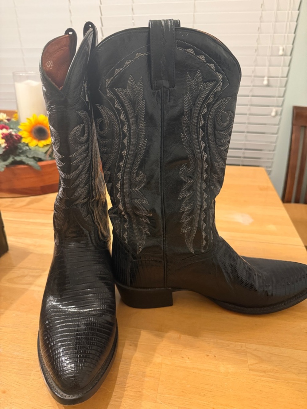 Dan Post Black Leather Western Cowboy Boots with Embroidered Shaft